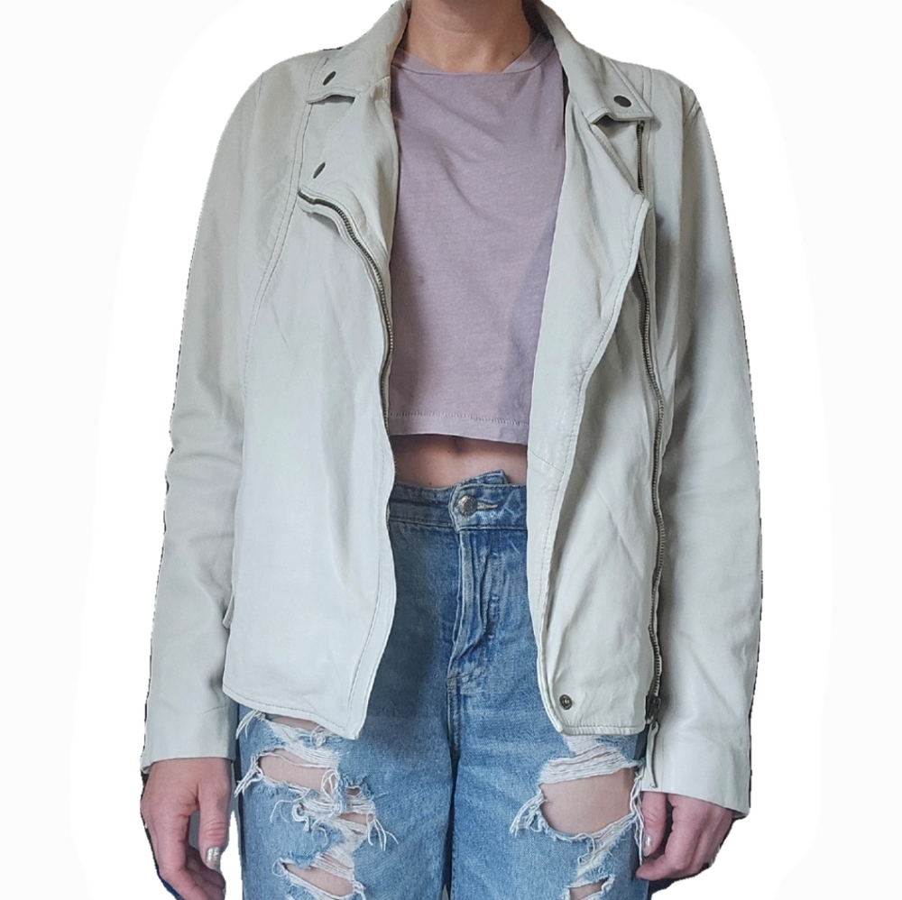 Lucky Brand Cream Leather Jacket